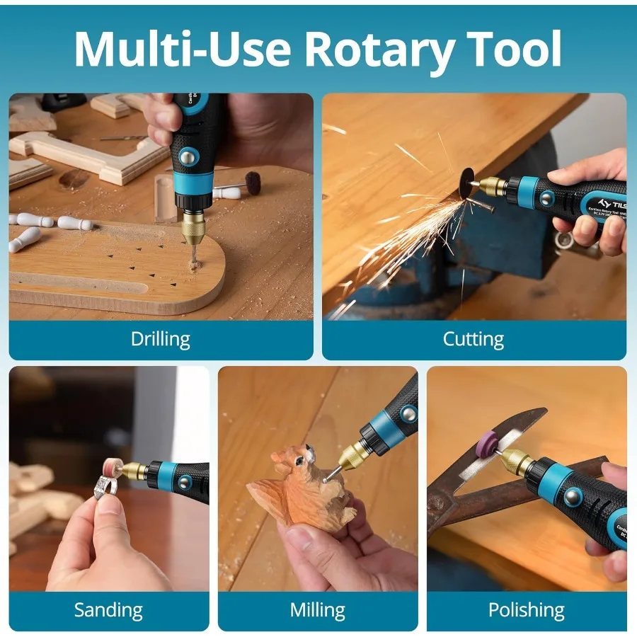 Tilswall Mini Cordless Rotary Tool Kit 3-Speed 3.7V Power Rotary Tools with 82 Accessories USB Charging Multi-Purpose Rotary To