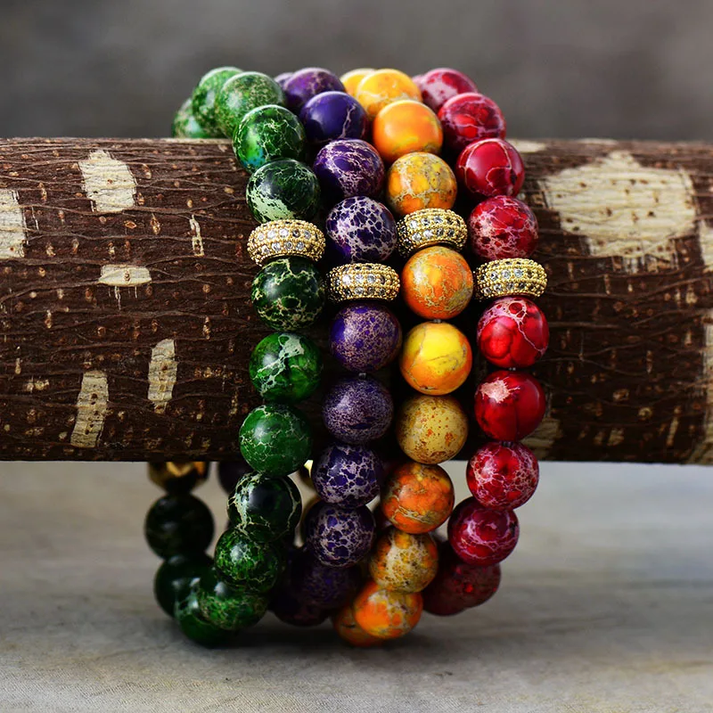 

New Natural Emperor Stone Handmade Colorful Round Beads Bracelet Elastic Rope HandString Women's and Men's Valentine's Day Gift