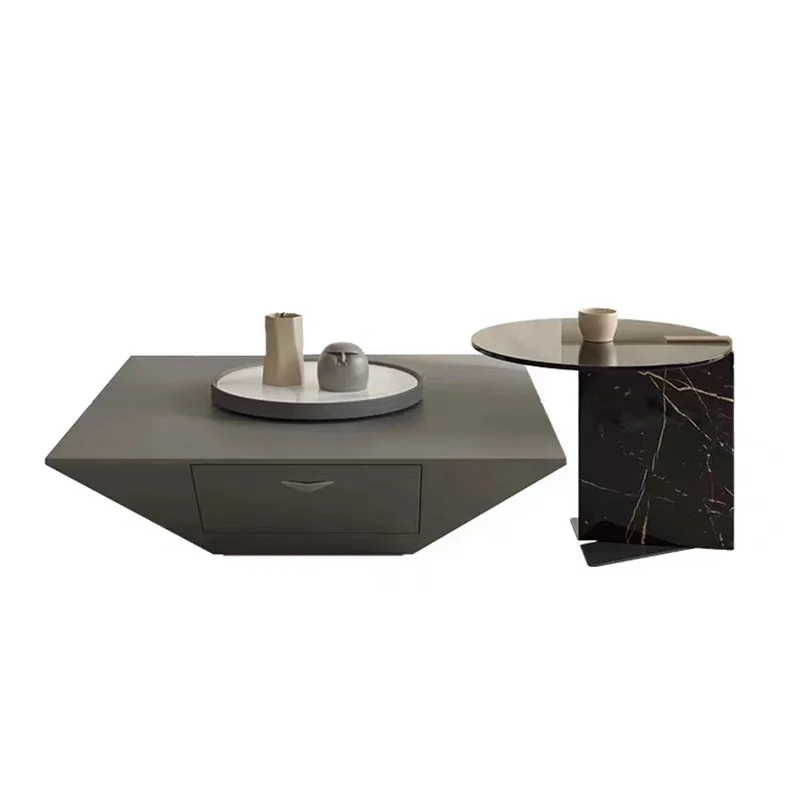 

Italian minimalist marble coffee table square living room designer Internet celebrity tempered glass with turntable