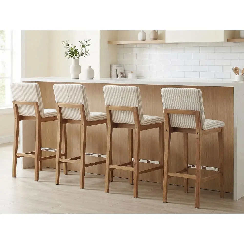 

Stools for Kitchen Island Set of 4, Linen Fabric Upholstered Wood Barstools with Back, 30 Inch Mid Century Stool Chairs for Hom