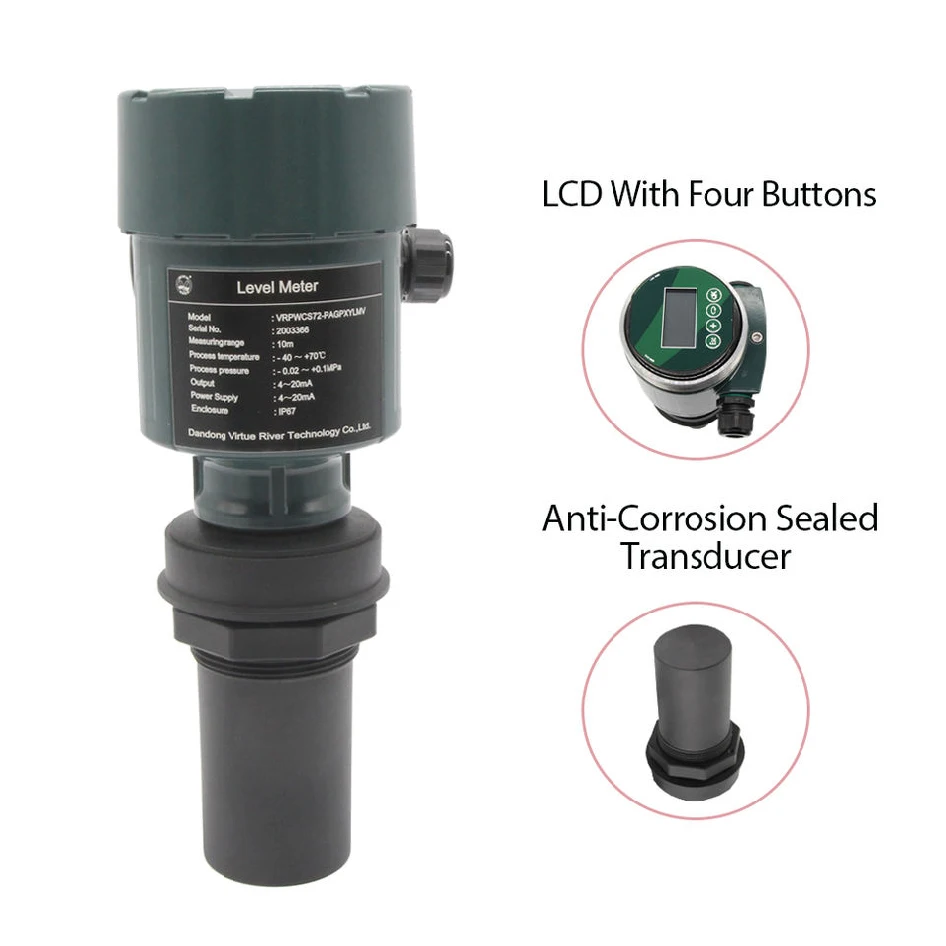 Accurate reliable rs485/mobus digital signals RTU connected IOT anti-corrosion sewage pool ultrasonic level sensor