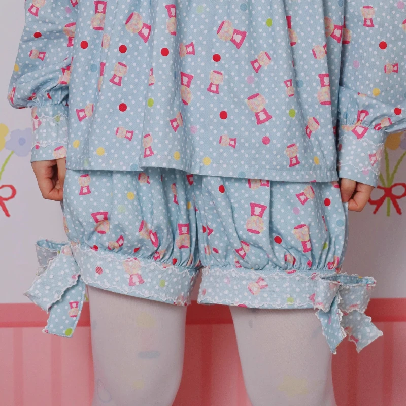 Japanese Women's Clothing Original Candy Printed Bow Lace Pumpkin Pants Summer Loose Thin Versatile Age-reducing Shorts Ladies