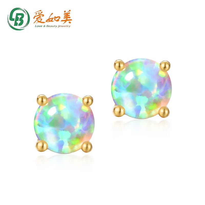 

Synthetic Opal Round Geometric Silver Earnail Women's 18K Gold PT950 Platinum Silver Plating 7-Layer Gold Internet Red