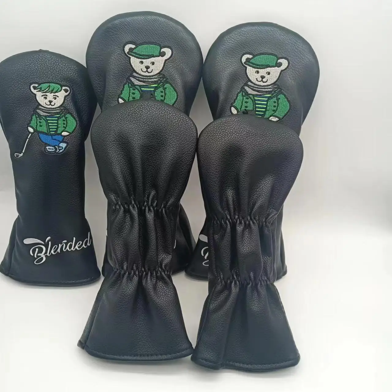 4 Colors Bear PU Leather Golf Club Headcover Set Golf 460CC Driver FW Fariway Wood Hybird Cover And Iron Cover Putter