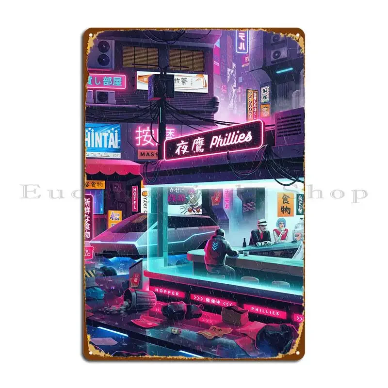 Cyberpunk Nighthawks Diner Metal Plaque Poster Design Poster Bar Designs Decoration Tin Sign Poster