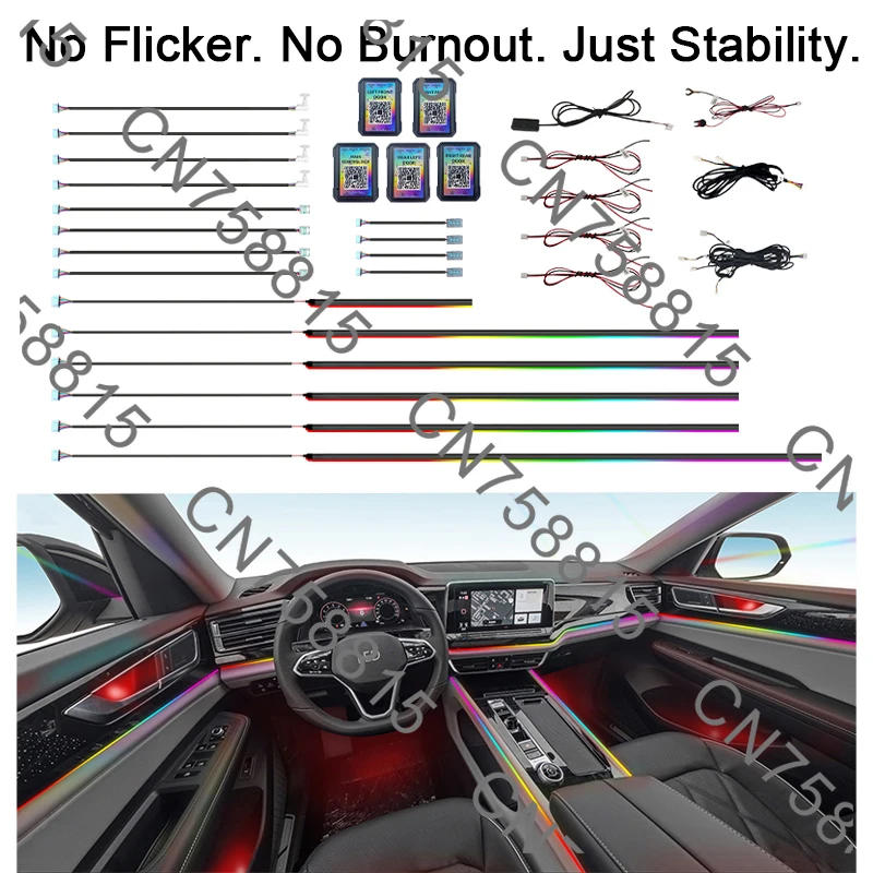 

Ambient Light Kit, Automotive RGB LED Light Strip, Built-in Resistor, Anti-Flicker Technology, Flame Retardant Material