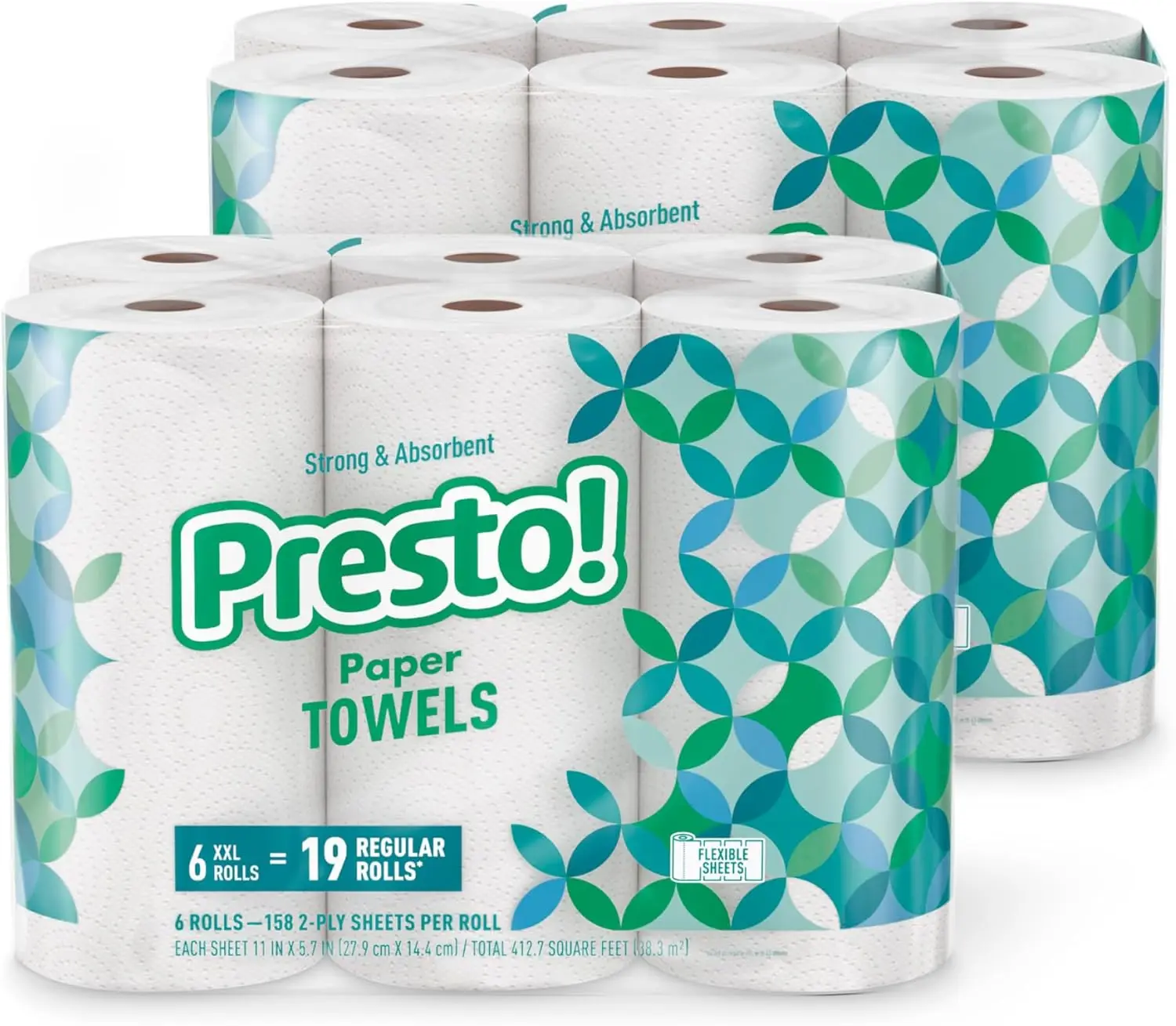 

Flex-a-Size Paper Towels, 158 Sheets per Roll, 12 Rolls (2 Packs of 6), Equivalent to 38 Regular Rolls, White