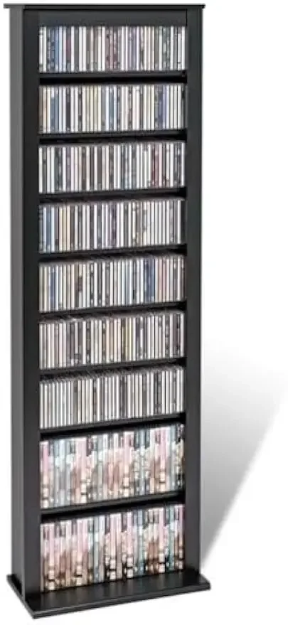 Wood CD/DVD Media Storage Tower, Narrow Design, Ready to Assemble, in Black Finish