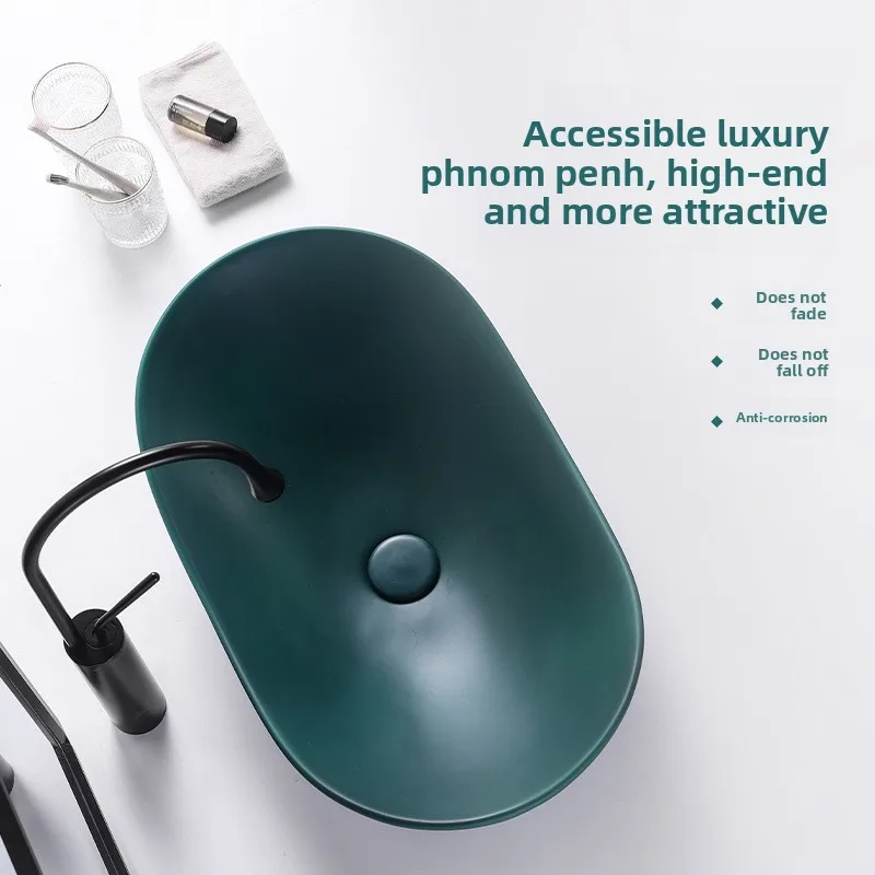Single basin Nordic style dark green matte black ingot washbasin water basin hotel homestay style