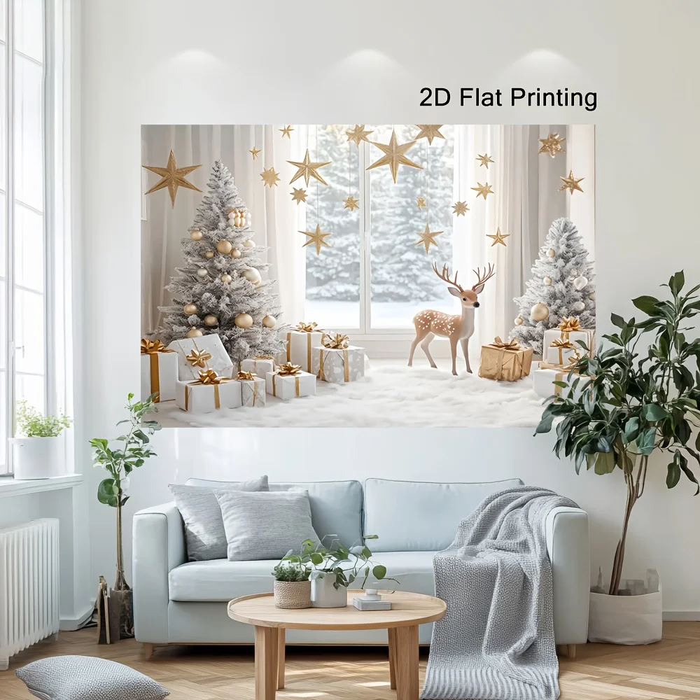 tapestry Festive Christmas Tree & Snowy Window Scene Backdrop - Durable Polyester, Easy to Hang, No Power Needed