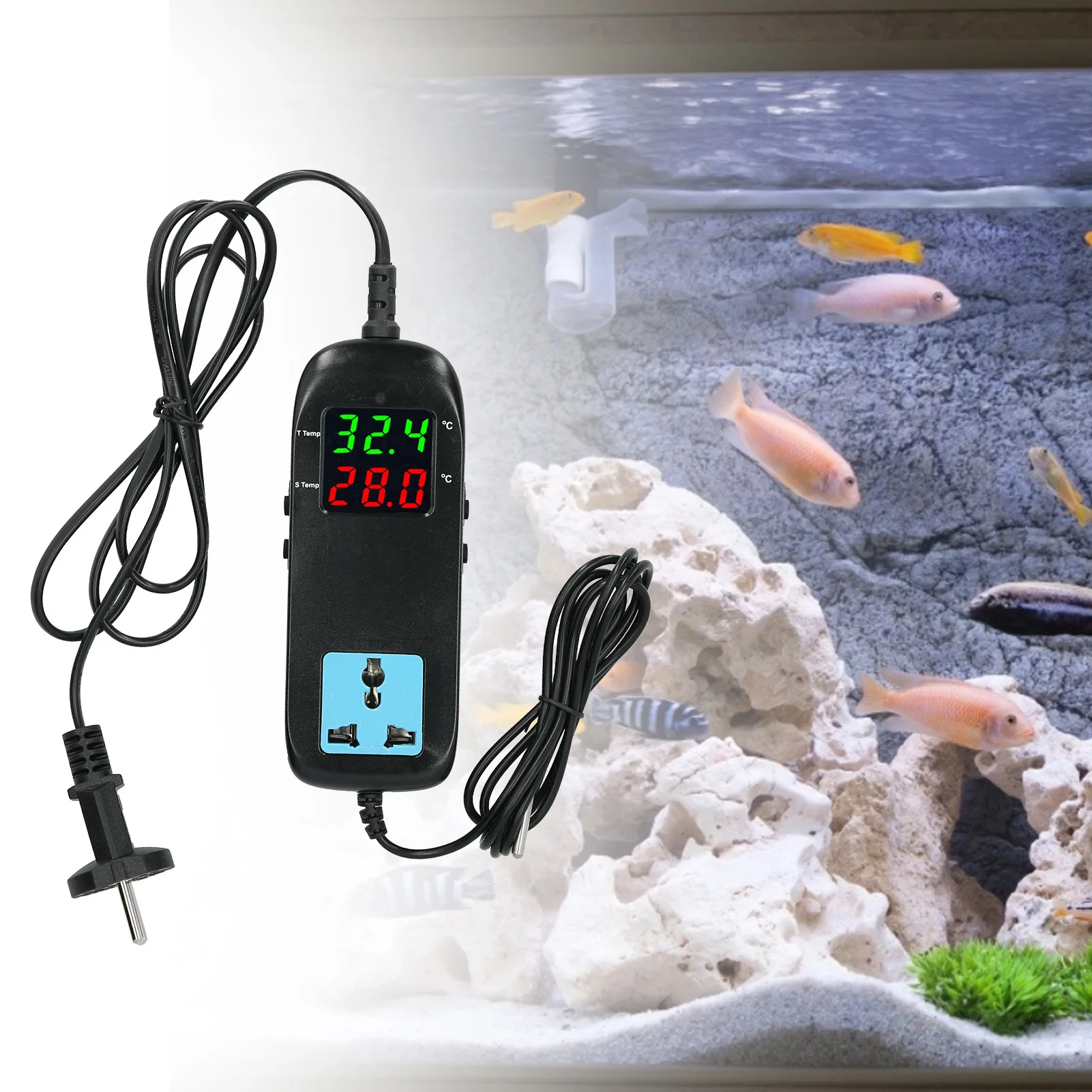 

Electronic Thermostat Temperature Controller Dual LED Display With Power Cord For Plant Greenhouses EU AC90V‑250V