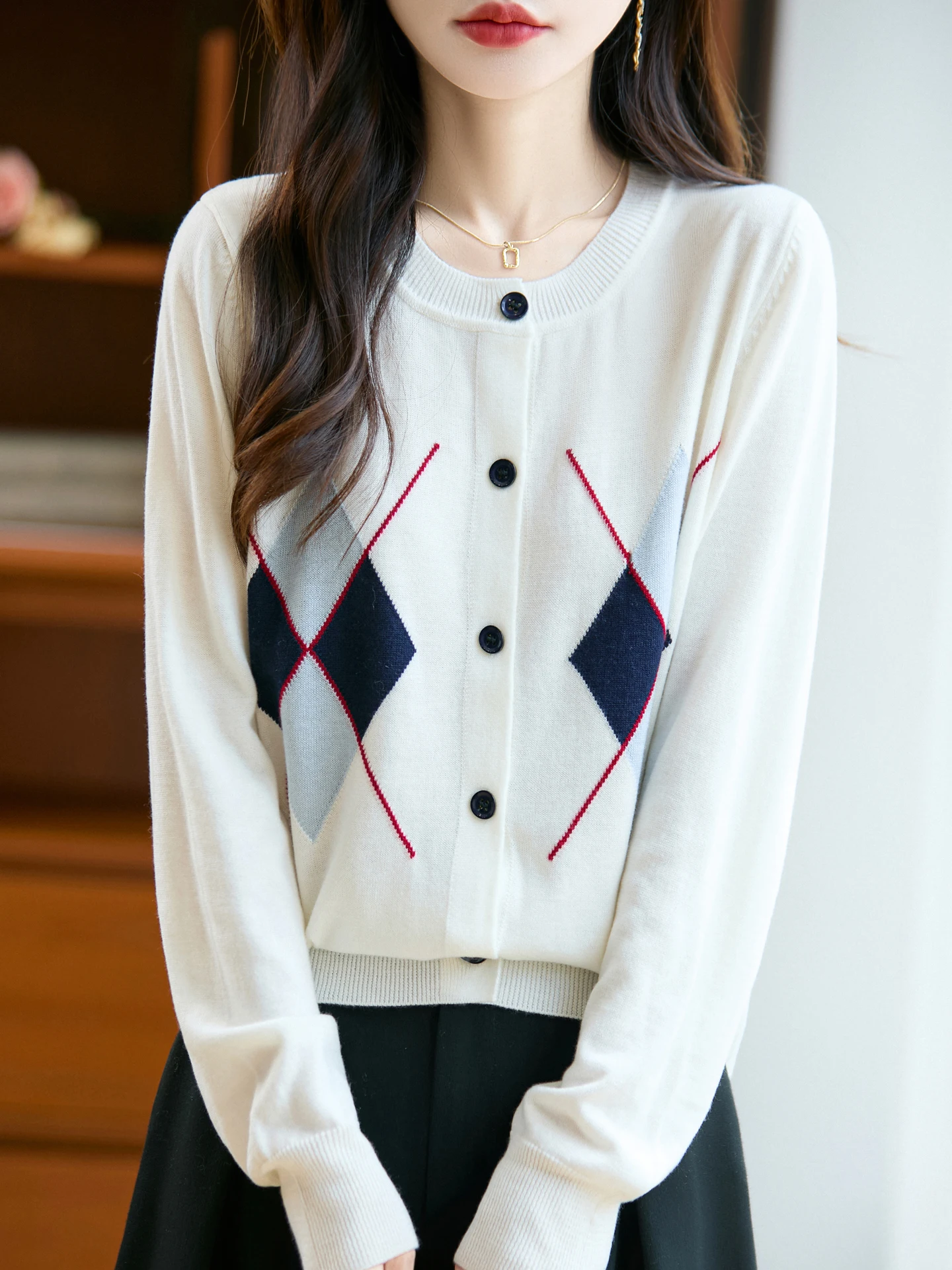 

Women's 100% Pure Australian Wool Cardigan O-Neck Cashmere Sweater New Chic Casual Knitted Tops Autumn Winter Soft Sweaters Coat