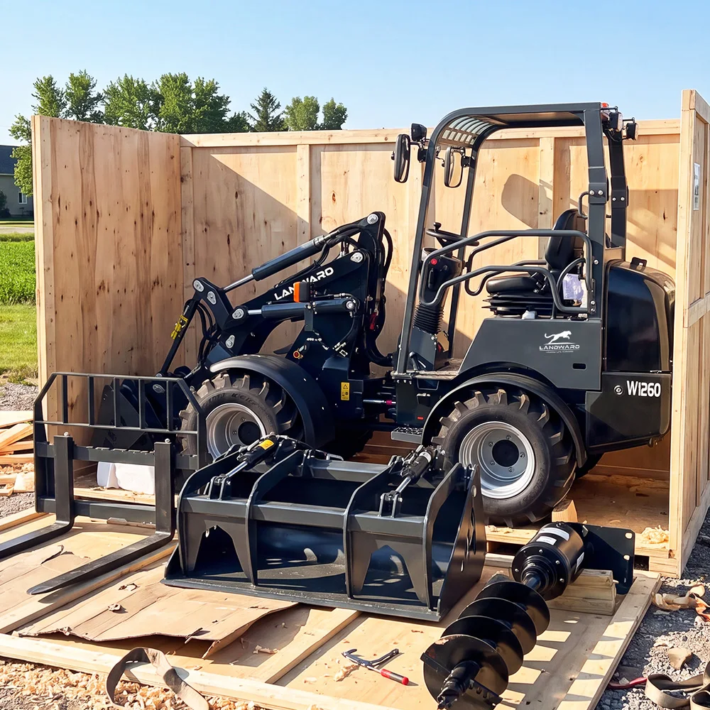 Chargeuse sur pneus compacte Landward avec moteur Kubota W1160, chargeuse articulée tout-terrain de haute qualité, mini-chargeuse frontale personnalisée