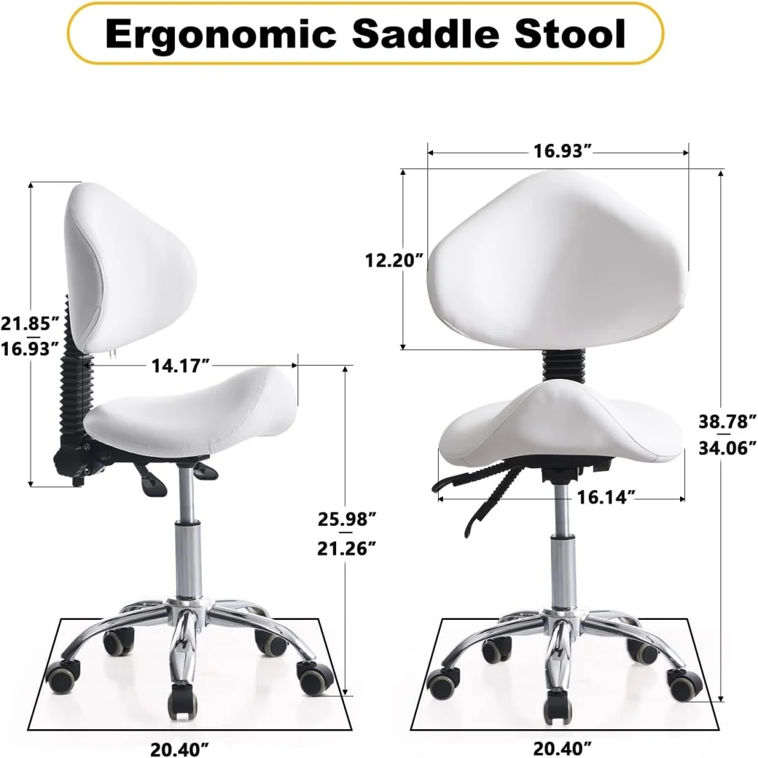 Saddle Stool Chair Rolling With Back Esthetician Chair For Nail Tech Dental Tattoo Artist Eyelash Hairdresser Hairstylist Medica