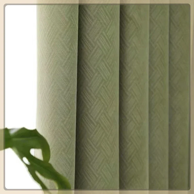 

New Matcha Green Flannel Curtain Light Luxury Retro American French Living Room Bedroom Balcony Blackout Curtain Cloth luxury