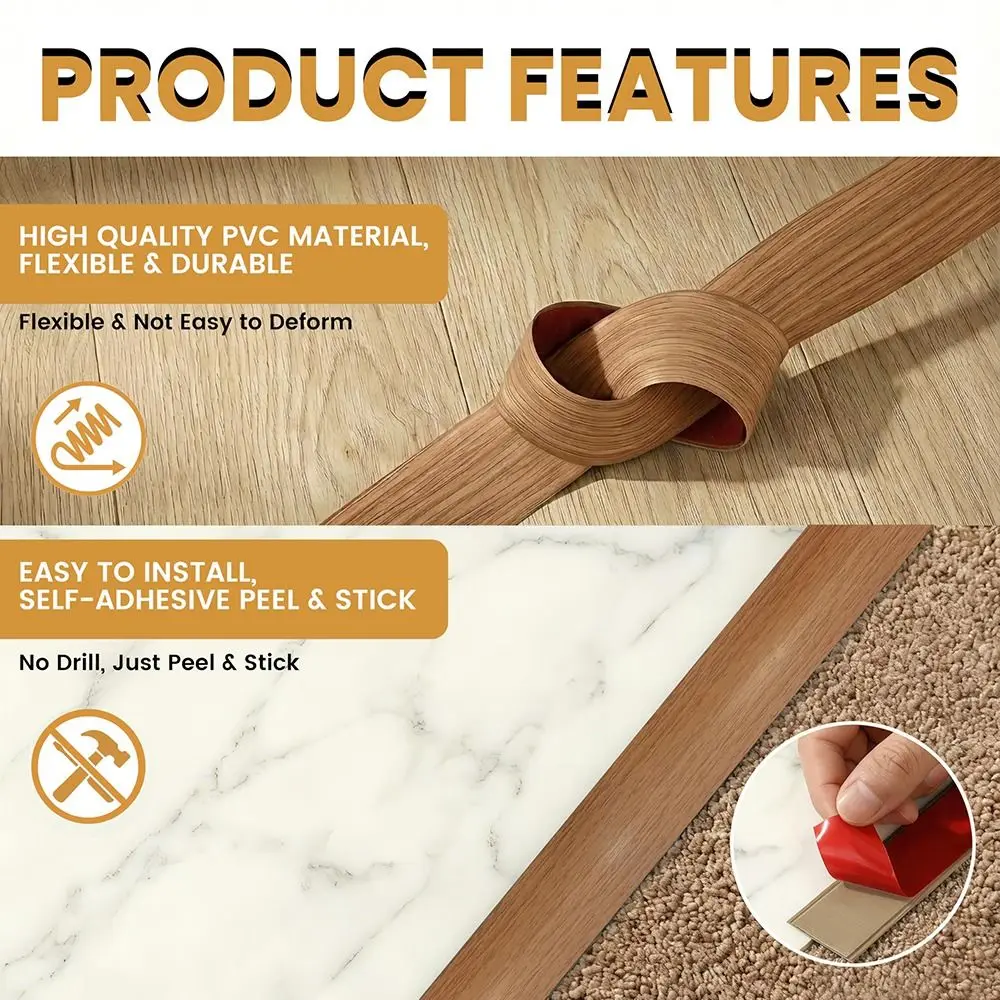 

Wood Like Self Adhesive Floor Transition Strip PVC Material Insect Proof Door Seal Waterproof Windproof Gap Filler Wall Accent