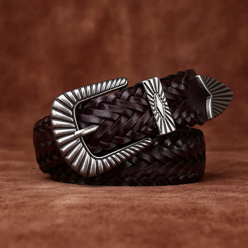 レディース 幅3cm 手織りベルト 本革 第一層革ベルト カップル 万能ベルト