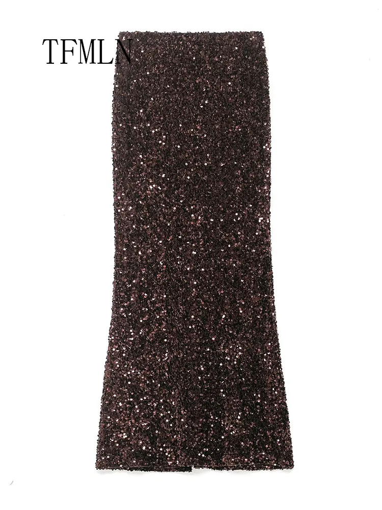 TFMLN femmes élégantes paillettes mince jupes décontractées 2026 printemps mode soirée jupes rétro Sexy femme vêtements de noël