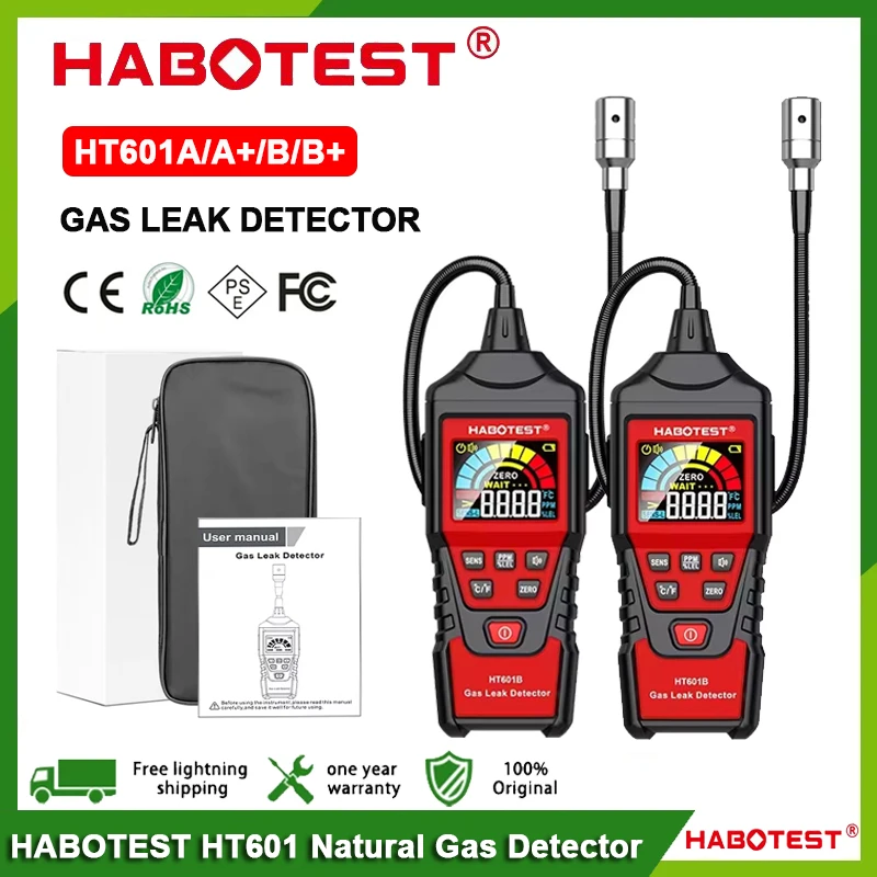 HABOTEST HT601A HT601B Gas Leak Detector Analyzer 20% LEL LCD Sound & Screen Alarm Combustible Flammable Natural Methane Tester