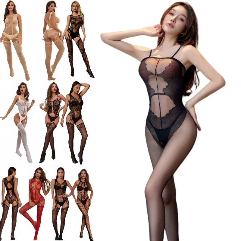 FREEAUCE Sexy Lingerie One Piece Crotchless Bodystocking for Women Transparent Bodysuit Exotic Stockings Erotic Sex Costumes XXL