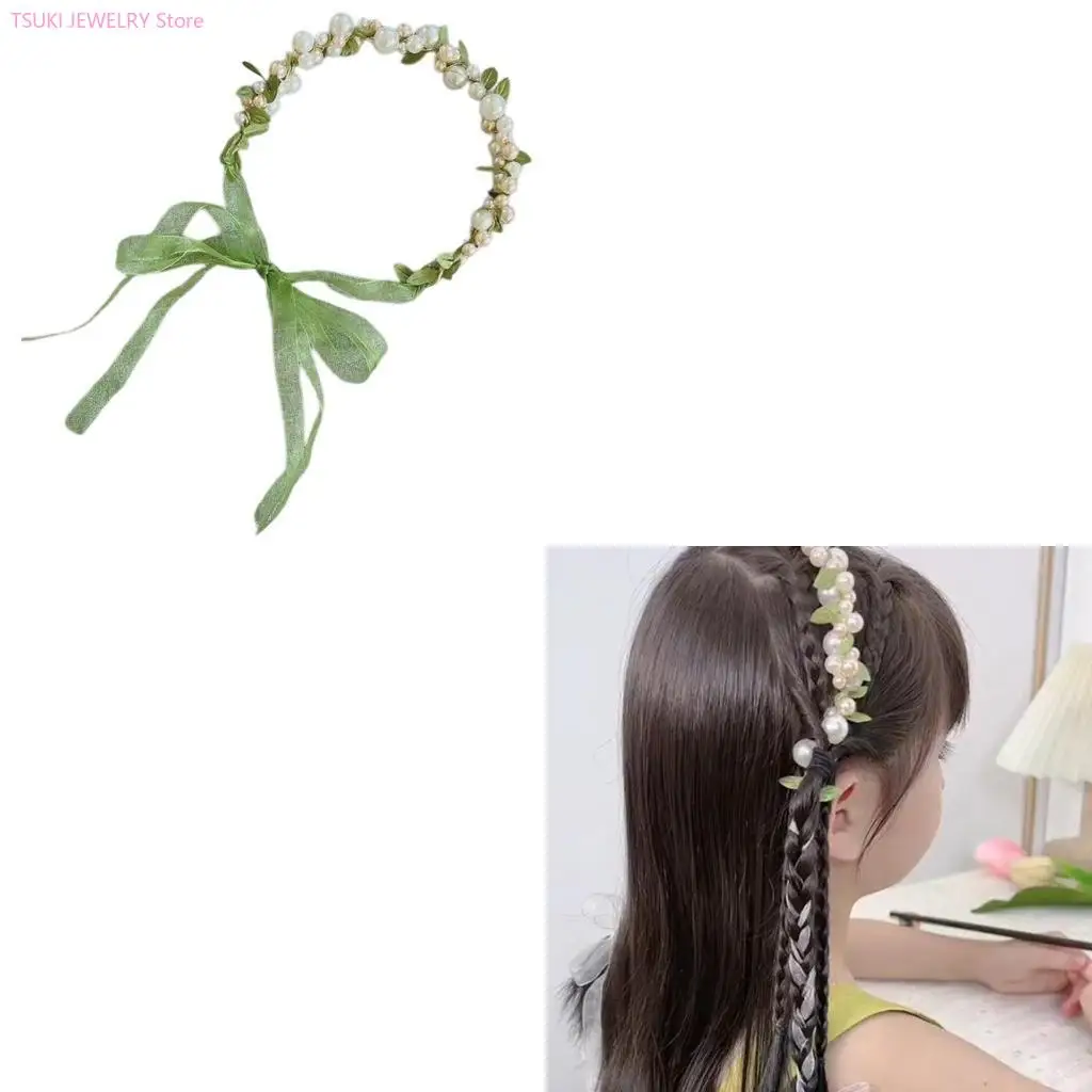 

62KE Pearl/ Golden Headband for Kids Spring Photography Ethnic Hair Hoop Wedding Party Flower Girl Hairband