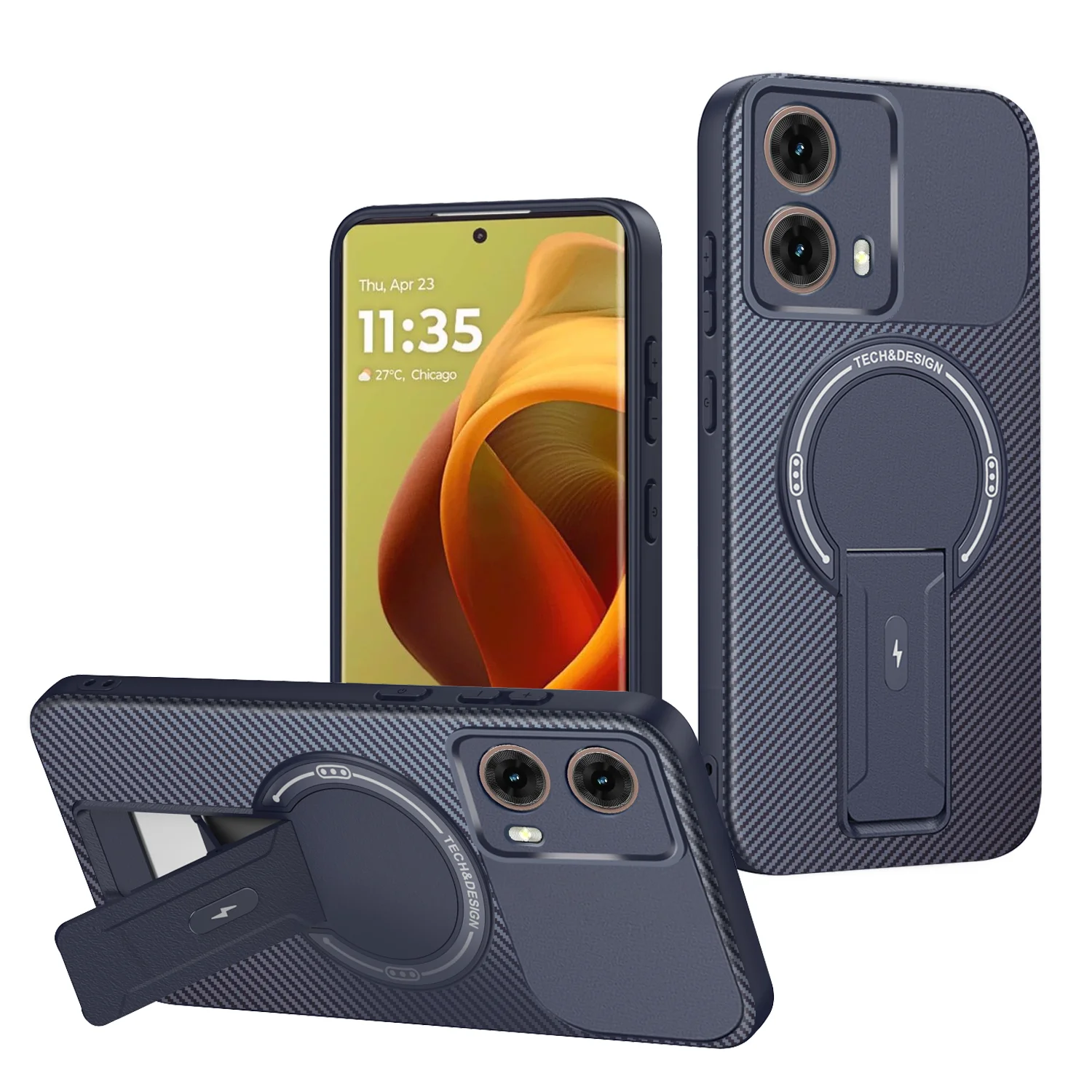 Luxuriöse magnetische Carbon-Standhülle für Moto G35 G54 G55 G56 G75 G84 G86 G24 5G Edge 50 60 Fusion Pro mit kabelloser Ladefunktion – Detail 12