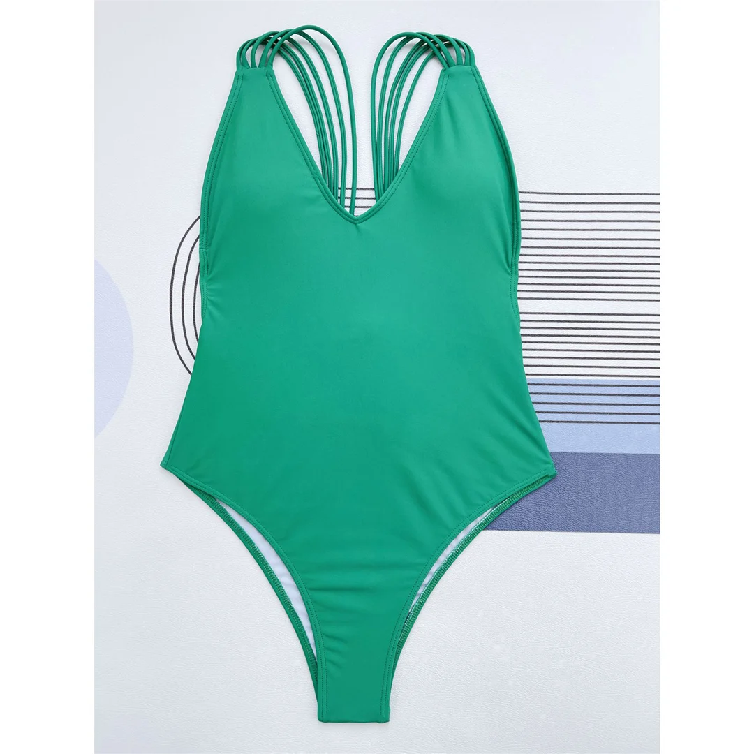 Sexy 3-Farben V-Ausschnitt Trägerloses Badeanzug mit hohem Beinausschnitt und rückenfreiem Design für Damen, einteiliger Badeanzug, Damen-Badebekleidung, Badeanzug für Damen V4432 – Detail 23