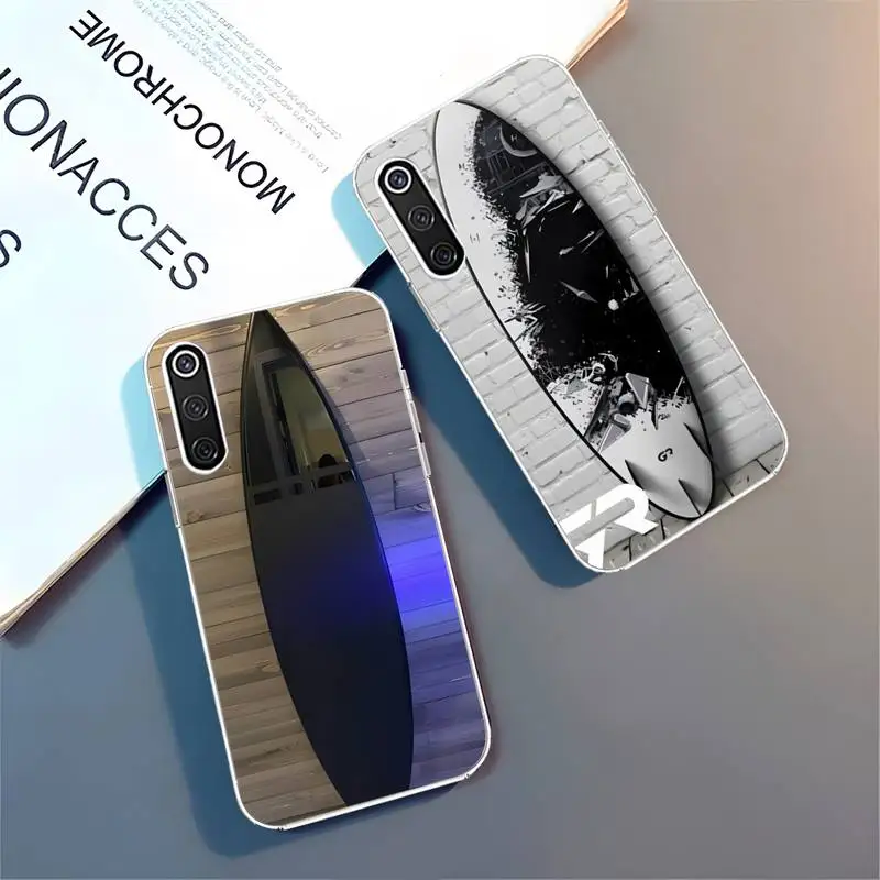 Surfboard Surfing Art Phone Case For Xiaomi 11 9T 10T Note 10 Pro Lite Redmi K20 Pro 7 7A 8 9 9A Note 8 Pro 8t Transparent