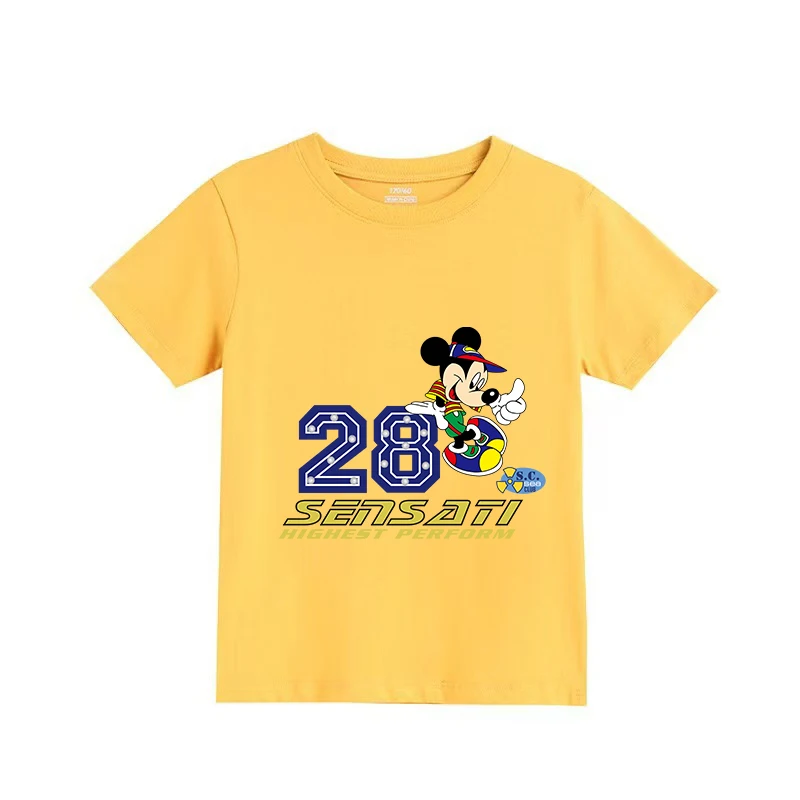 

Summer Children Boy Clothes Disney Happy Mickey Cartoon Prints T-shirts Fashion Kid Girls Short Sleeve Crew Neck Top