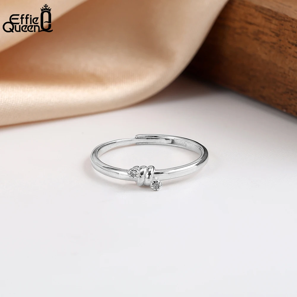 

Effie Queen Trendy 925 Sterling Silver Simple Twist Ring Daily Wear Party Jewelry CZ Zircon Adjustable Finger Ring Women APR38
