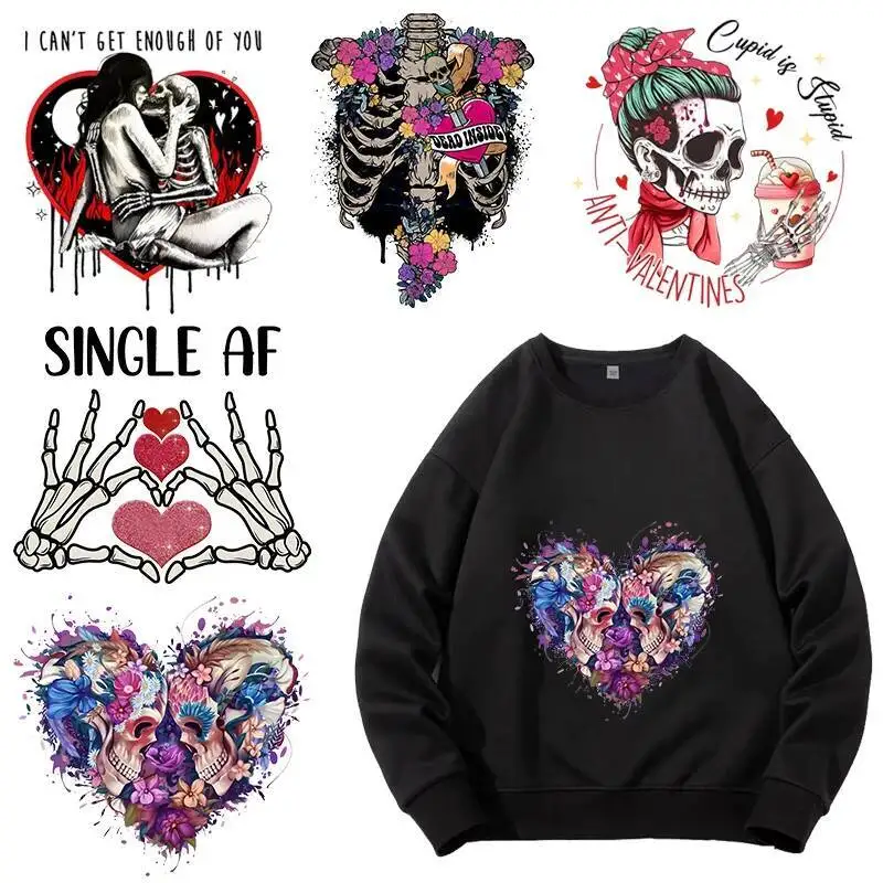 

LOVE Heart Punk DTF Heat Transfer washable couple T-shirt hoodie DIY decorated skeleton letters fashion print
