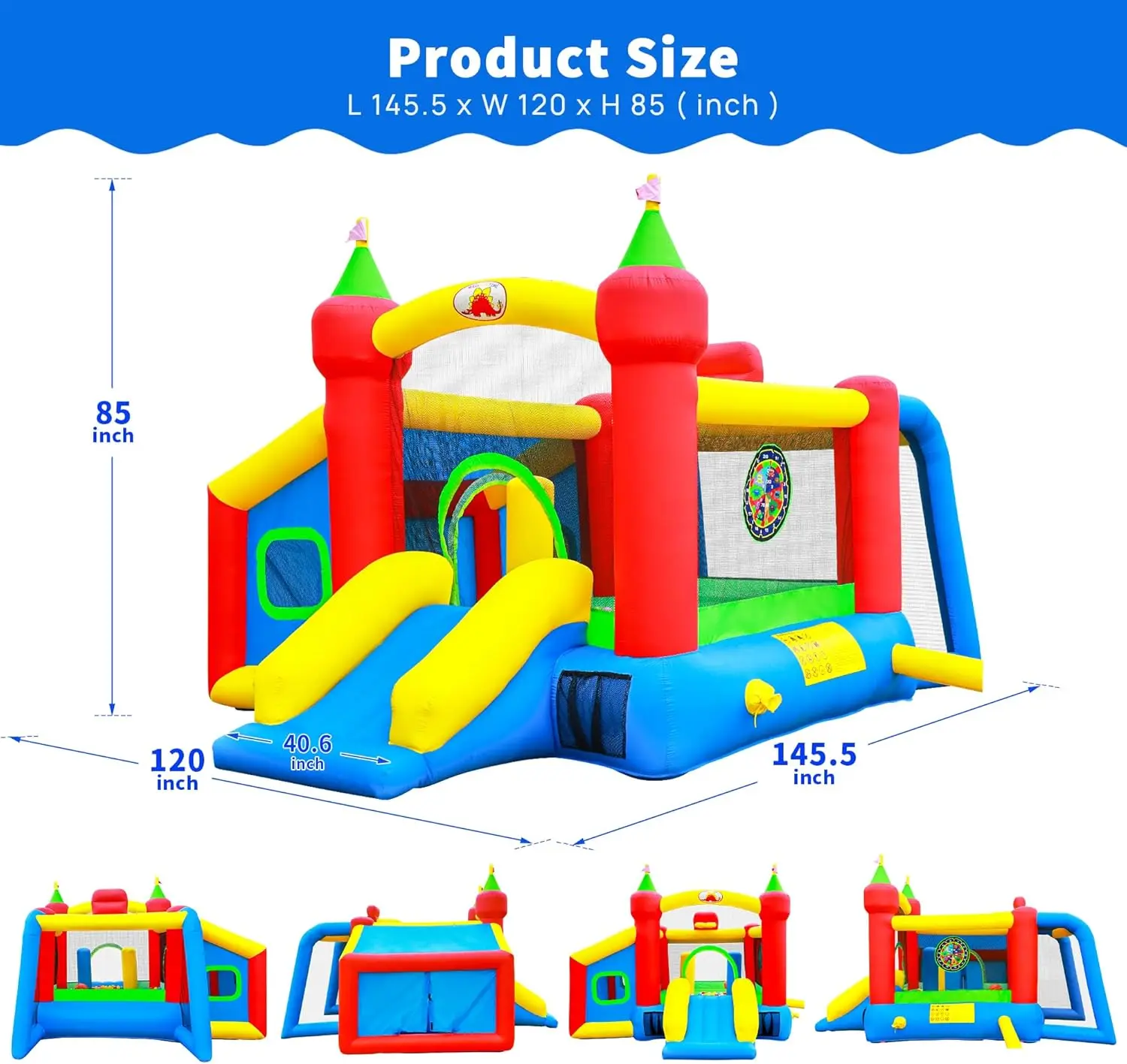 Casa de rebote inflable, tobogán de castillo saltador con soplador, bóveda para niños con piscina de bolas