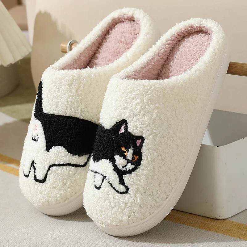 Winter Plush Cute Dachshund Embroidery Home Slippers Women Indoor Mute Warm Non-slip Indoor Slippers Couple Cotton Shoes