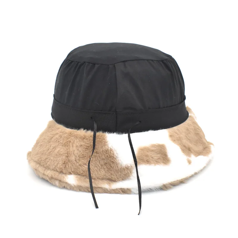 Winter Cow Faux Fur Fluffy Bucket Hats Women Plush Fisherman Cap Outdoor Keep Warm Thicken Hat Panama Caps Soft Velvet Sun Hats