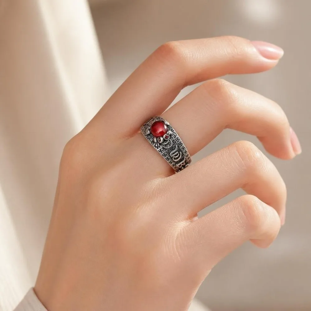 Elegant Chinese Pixiu Ring Adjustable Silver Plated Wealth Amulet Ring Unisex Portable Lucky Jewelry Ring Birthday Gift