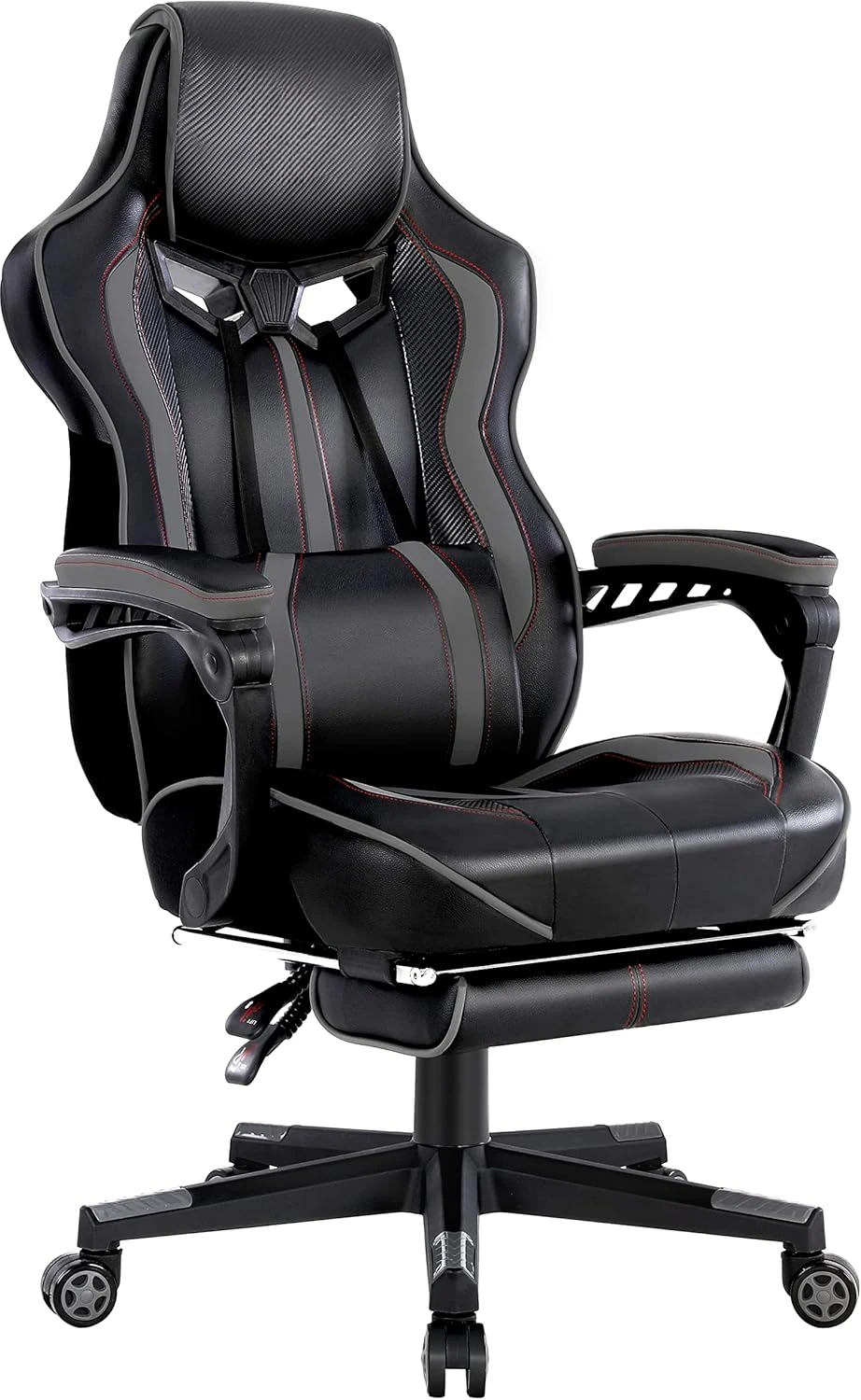 Computer gaming chair with foot pedals - Ergonomic gaming chair - Racing chair with lumbar pillow (gray/black)