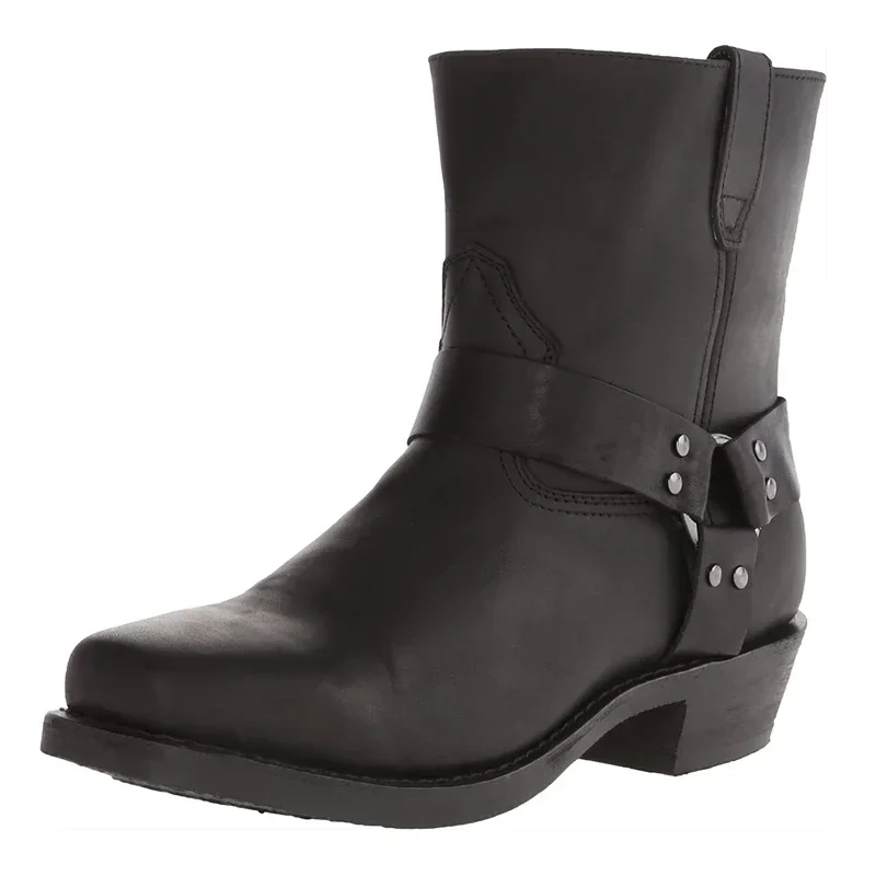 Vintage męskie zachodnie zapinane na zamek nitowane kowbojskie buty męskie krótkie buty Comfort Knight Man buty do jazdy konnej na świeżym powietrzu duże rozmiary 48