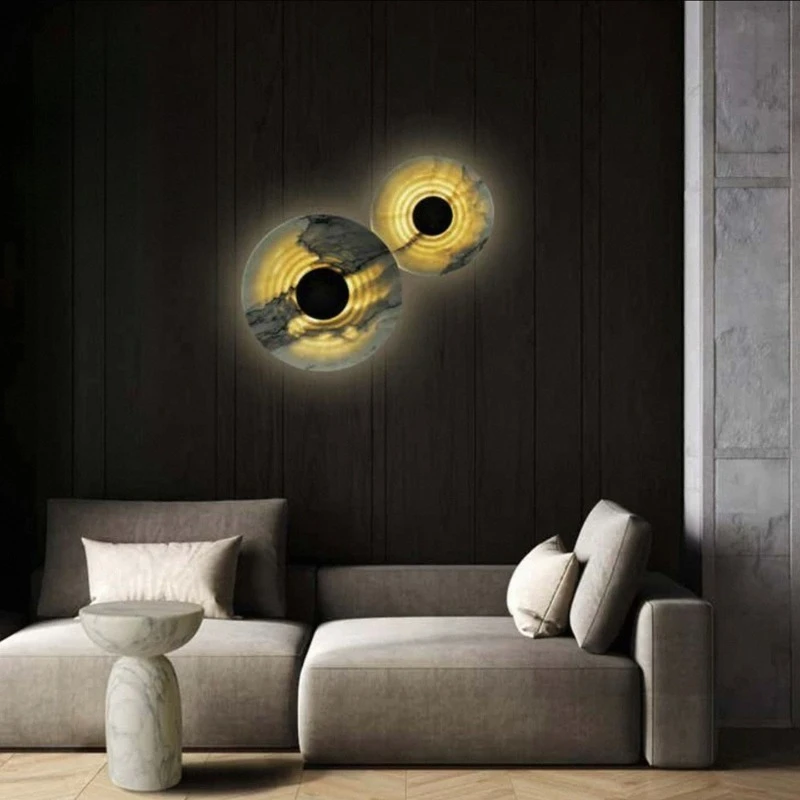 

Wabi Sabi Natural Marble Wall Lamp Luxury Stone Designer Light for Villa Large Apartment Living Room Aisle Decor