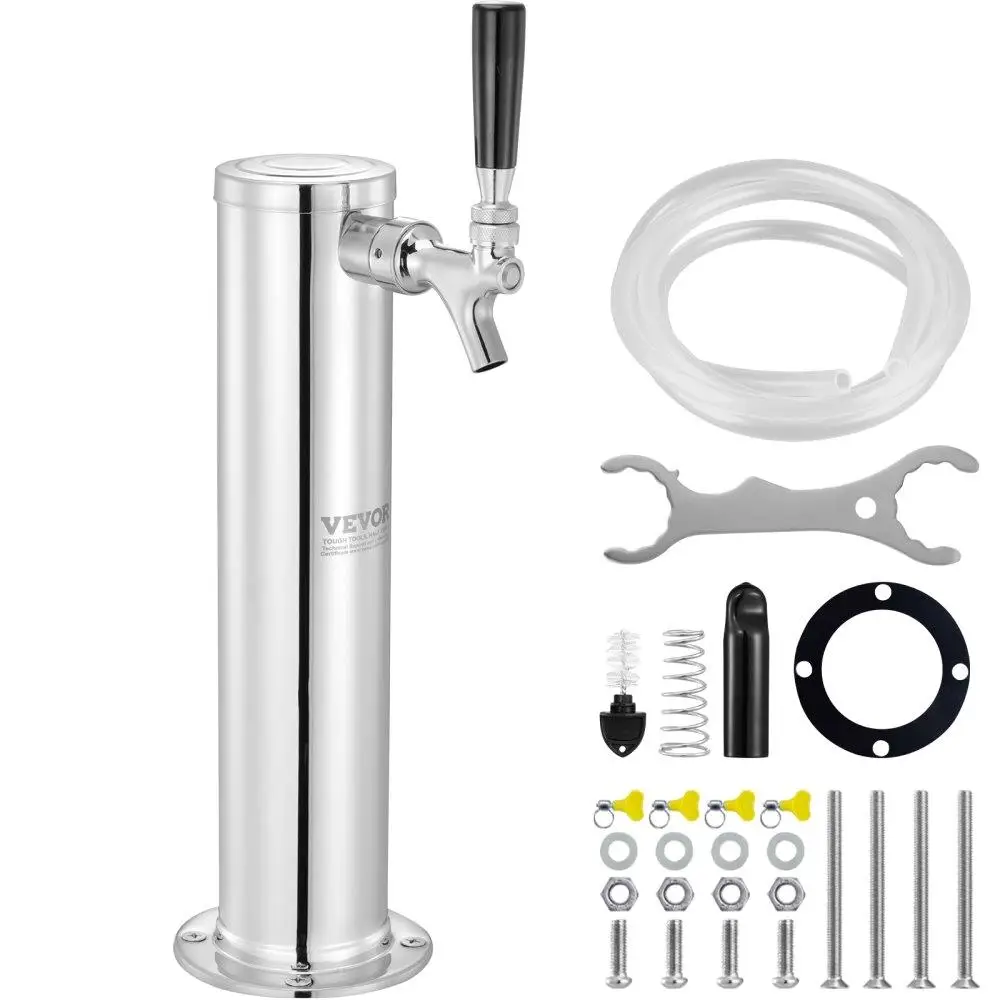 

Stainless Steel Draft Beer Tower Keg Tower Kit Pre-Assembled Tubing Self-Closing Faucet Shank for Parties Bars Pubs Restaurants
