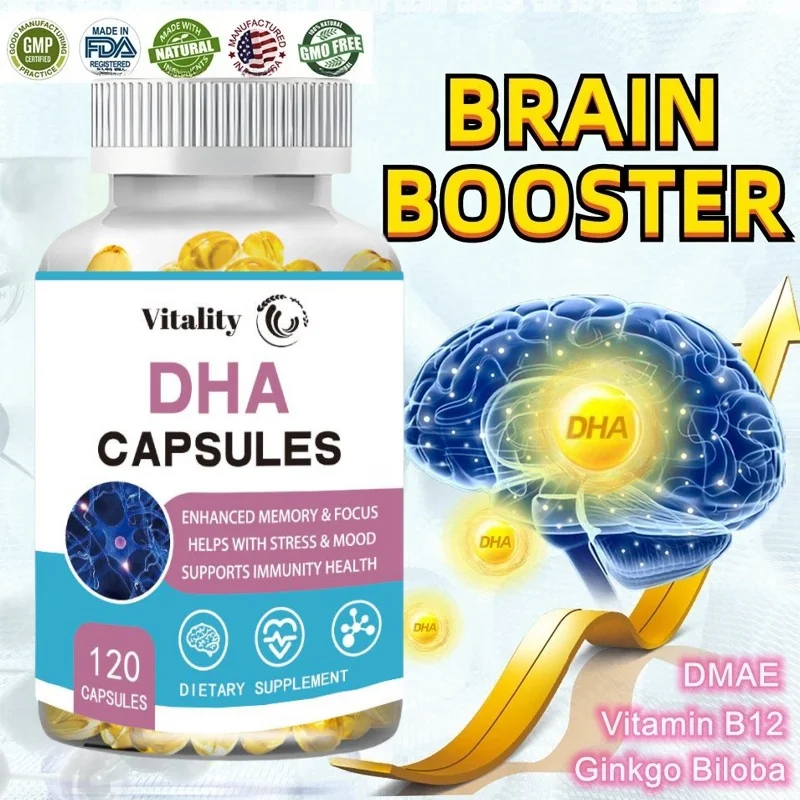 Vitality High IQ Brain Booster Supplement DHA Vitamin Capsules Improve Memory Mental Focus Nerve Energy and IQ Spirit