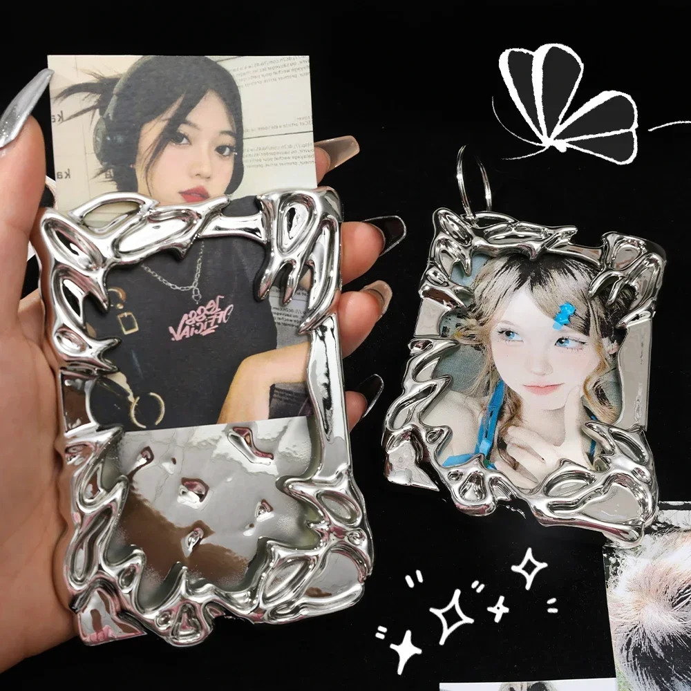 Special-shaped Silver Metallic Style Metal Texture Kpop idol Photo Card Cover Creative Card Sleeve y2k Electroplated Frame 3inch