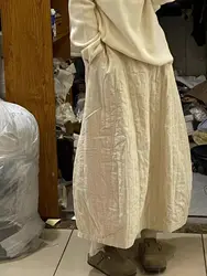 Harajuku Corduroy Quilted Cotton Maxi Skirt Women Winter Warm Long Skirts Japanese Vintage A-line Midi Skirts Ladies Beige Skirt