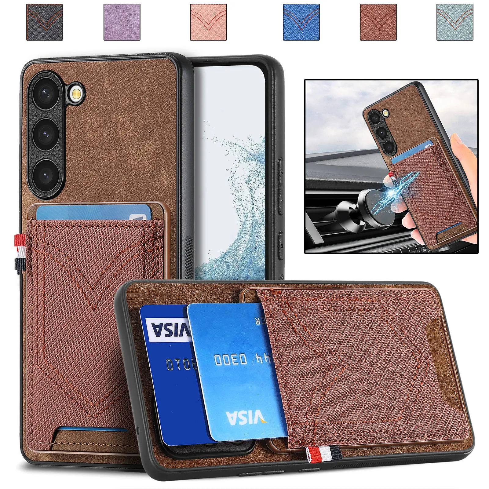 Denim Card Bag Leather Wallet Case for Samsung Galaxy A54 A53 A33 A13 A12 S23 Ultra S22 S20FE S21 Plus Cards Holder Pocket Cover