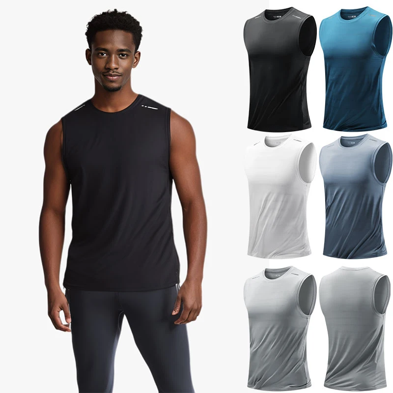 Summer Running Vest Breathable Sleeveless Top Stretch Fitness Vest Men's Reflective Jogging T-Shirt Gym Vests Men Quick Drying