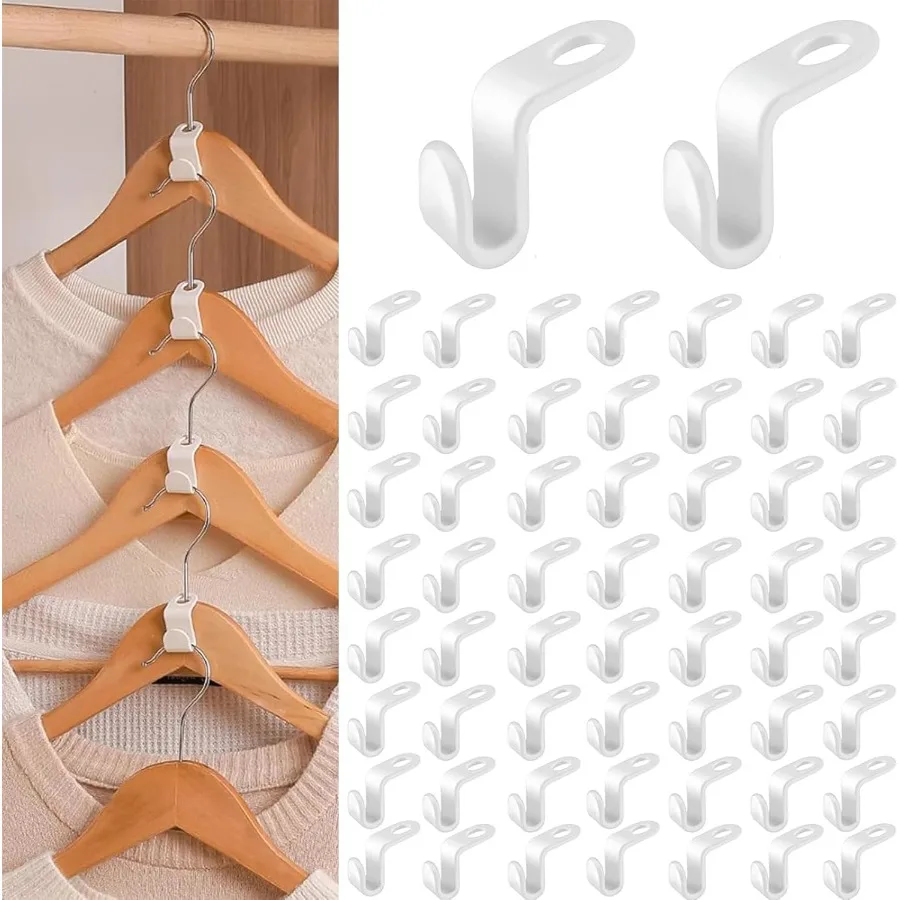 100 قطعة خطاف شماعات الملابس موصل السنانير توفير المساحة الشماعات المتتالية الأبيض خزانة المنظم شماعات كليب لتعليق البلاستيك
