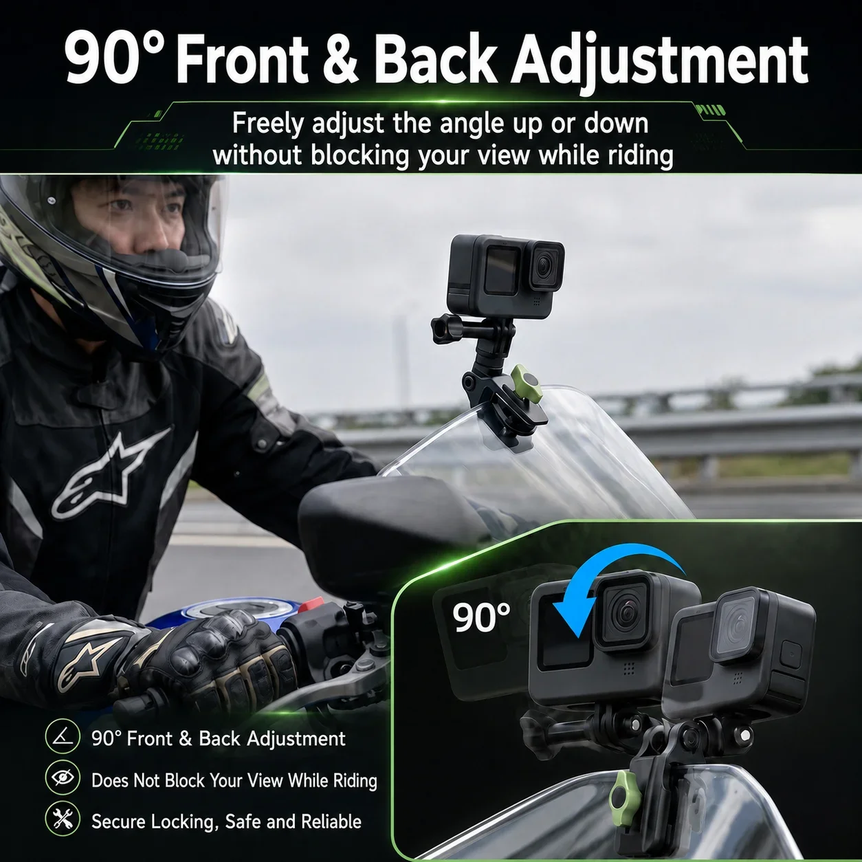 For GoPro 13 12/Insta360 X6/5 Motorcycle Windshield Clamp Clip for DJI Osmo 360/Action 6 5 4/Pocket 4P 4 3 Aluminium Alloy Mount