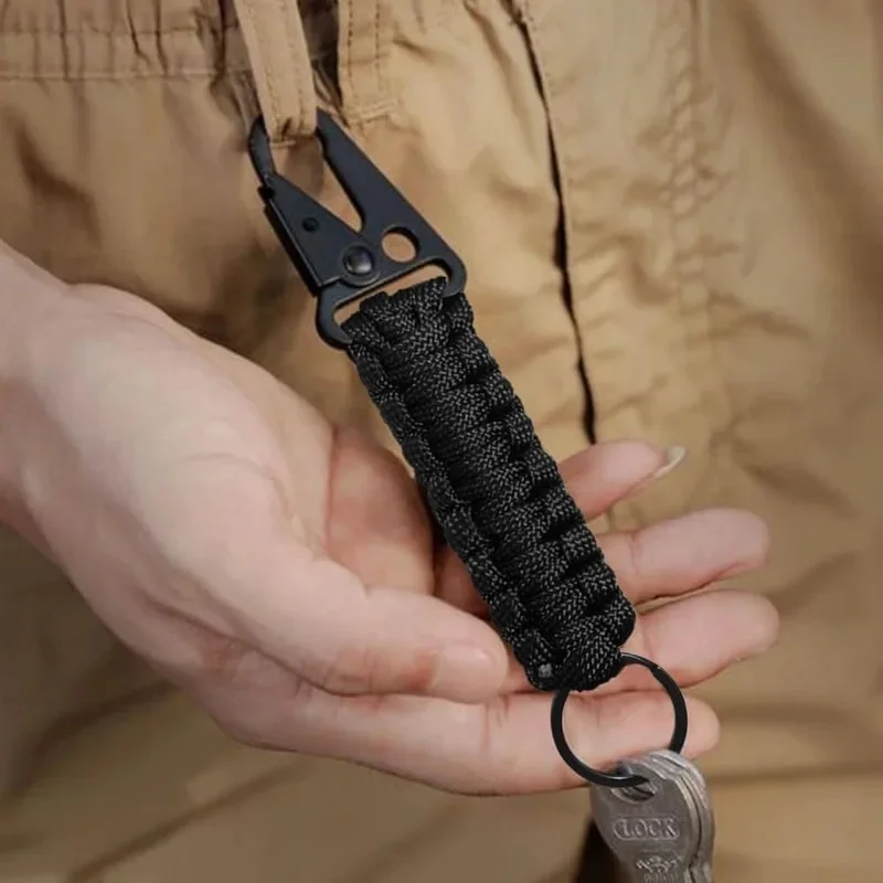 1-4pcs Paracord Keychain Ring Survival Kit Camping Carabiner Military Cord Rope With Clips Lanyard Emergency Knot Outdoor Tools - view 5