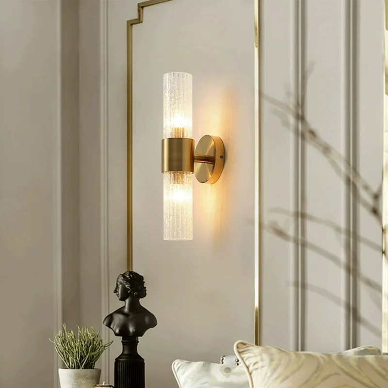 Modern LED Wall Lamp Stylish Gold Pipe Acrylic Lampshade For Living Room Corridor Bedroom Sconces Light Fixture 21/42/47/72 CM