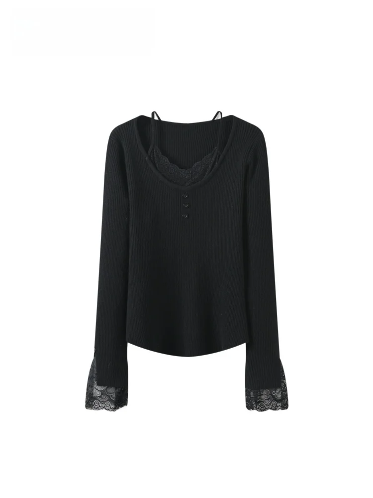 

CaraCLUB plus Size Long Sve Base irt Women Winter New Sle Lace Splicing Faionable Top Fat Sister Cute Underwear