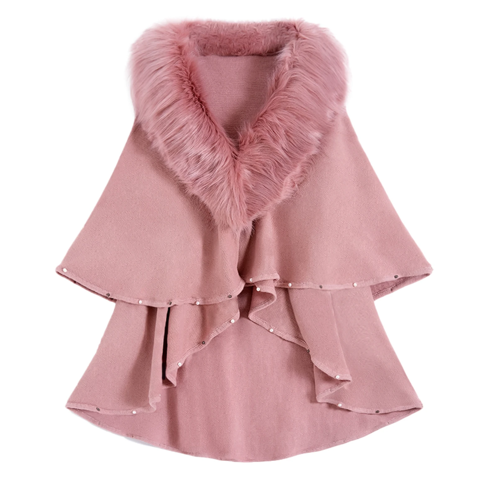 

Сплошной цвет плащ утолщенное меховое пончо пальто для женщин толстая теплая пушистая подкладка пуловер накидка зимняя модная шаль с запахом